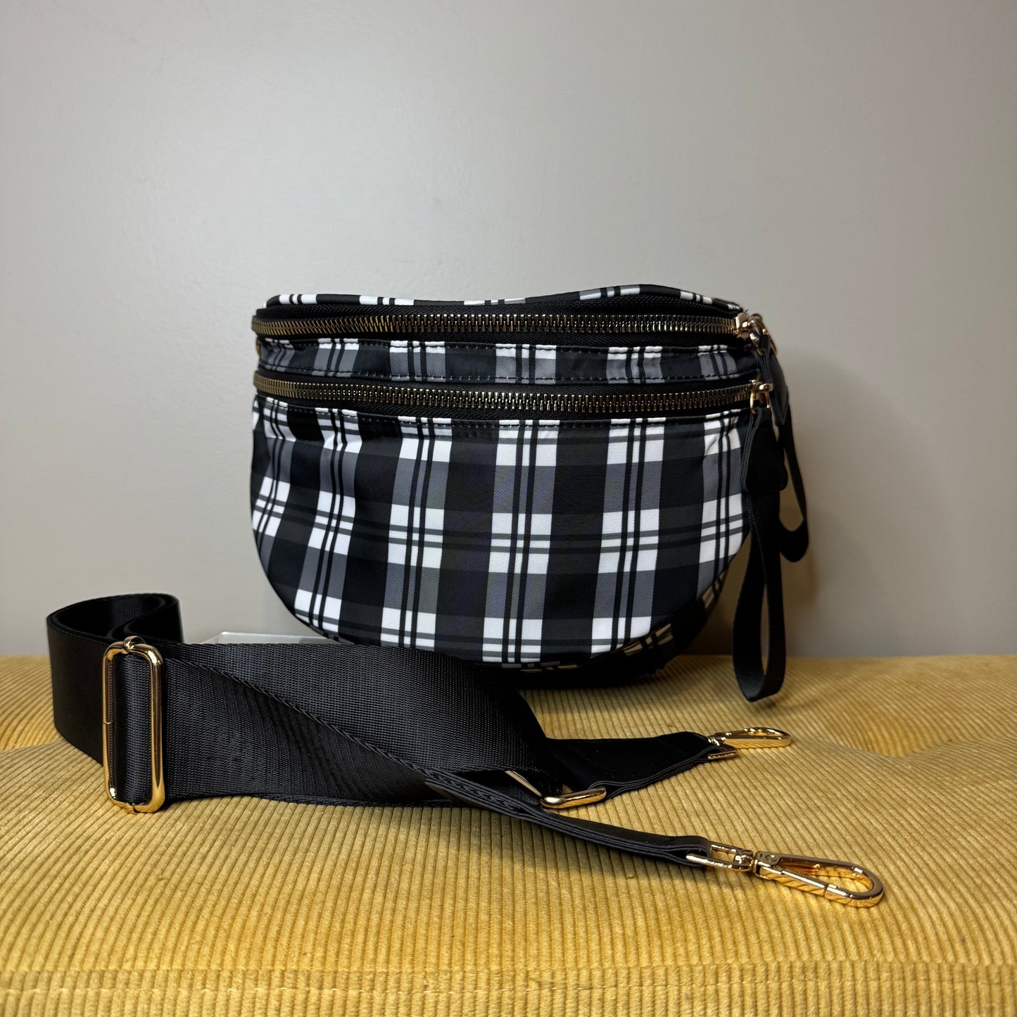 Roni - Nylon Crossbody - Black & White Plaid - PREORDER