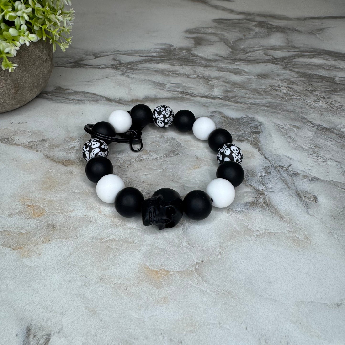 Silicone Bracelet Keychain - Halloween Skull - Black