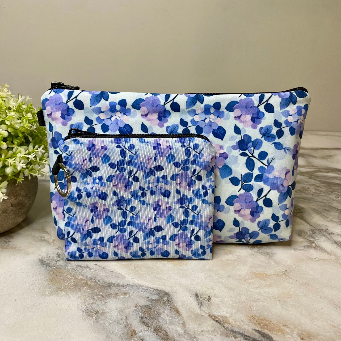 Pouch & Mini Pouch Bundled Set - Floral Purple Hydrangea