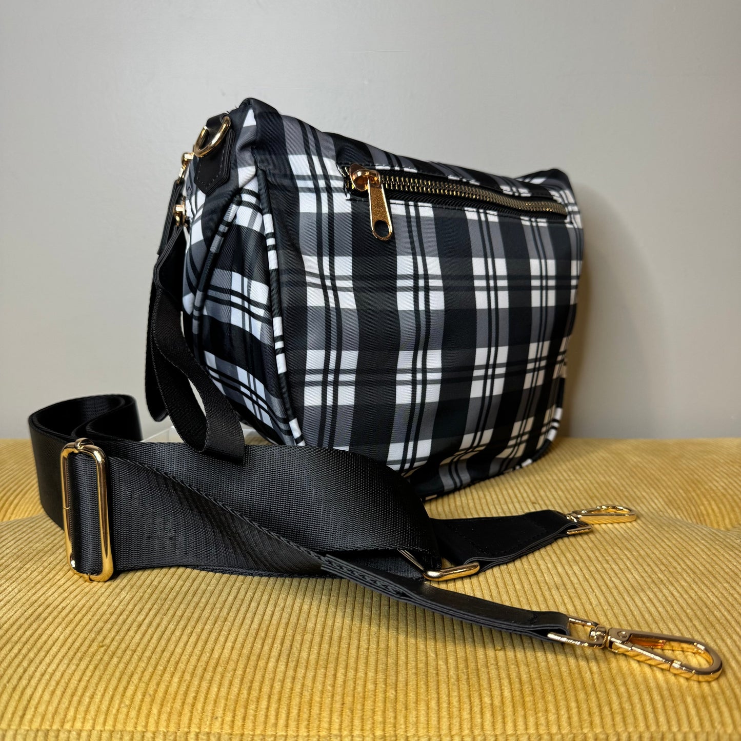 Roni - Nylon Crossbody - Black & White Plaid - PREORDER