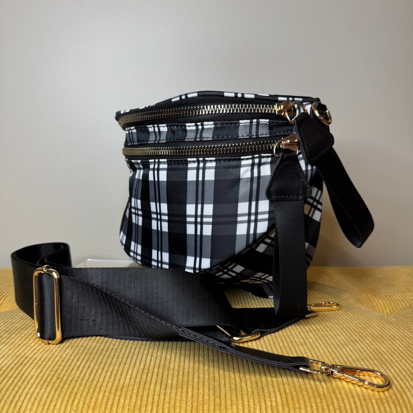 Roni - Nylon Crossbody - Black & White Plaid - PREORDER