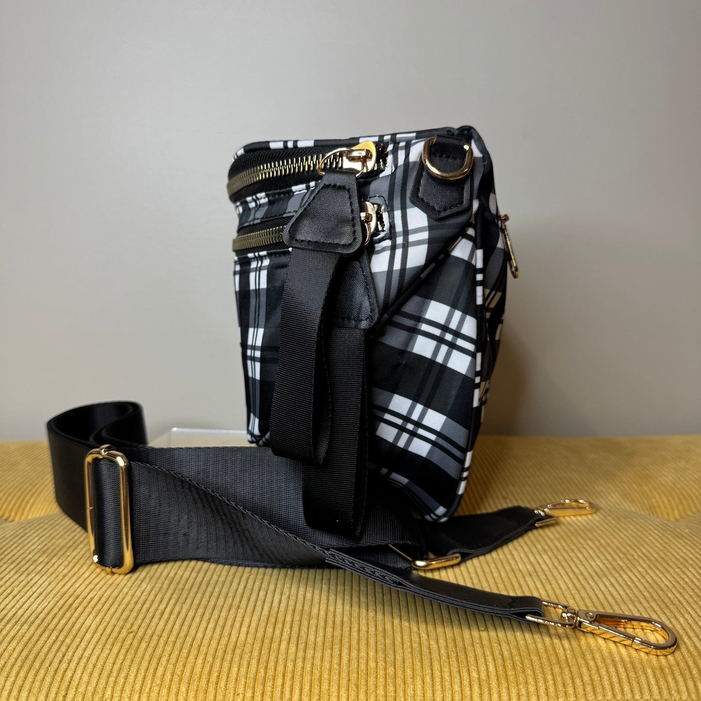 Roni - Nylon Crossbody - Black & White Plaid - PREORDER