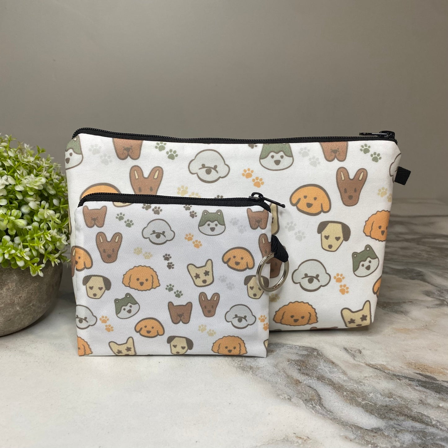 Pouch & Mini Pouch Bundled Set - Dog, Paw Prints & Dog Faces