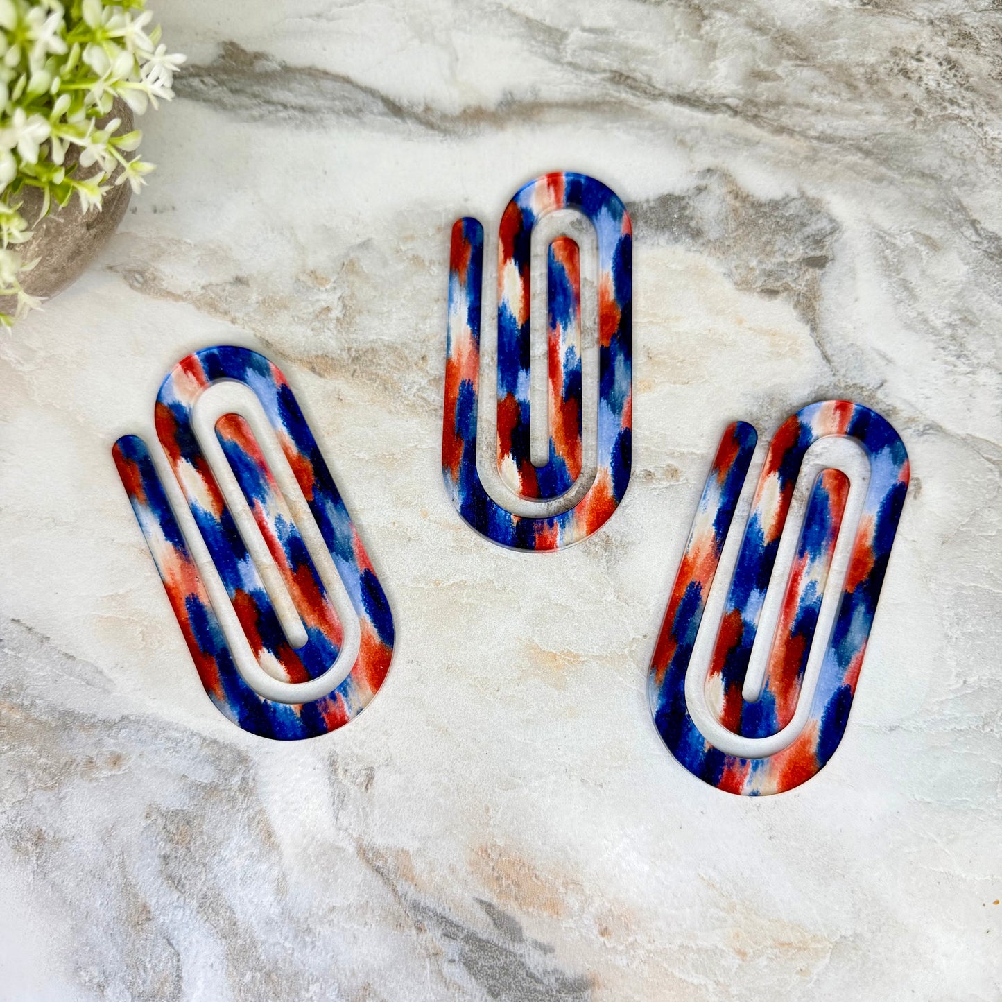 Jumbo Paperclip - Red White Blue Splatter