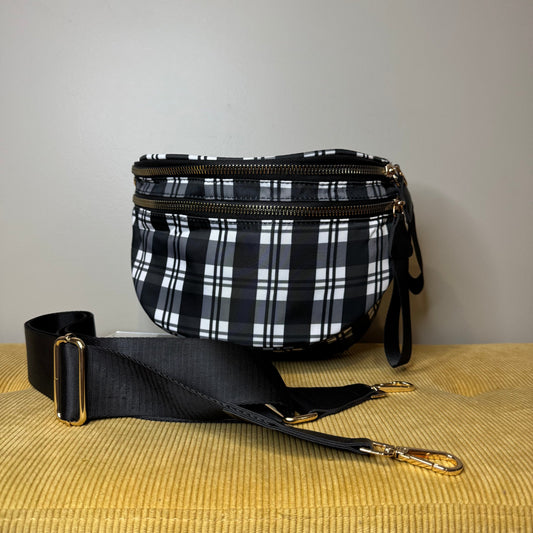 Roni - Nylon Crossbody - Black & White Plaid - PREORDER