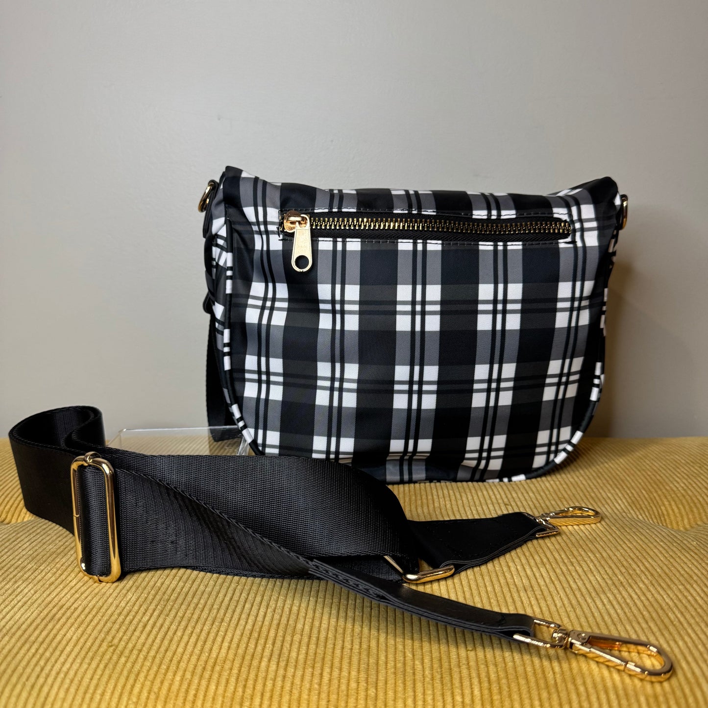 Roni - Nylon Crossbody - Black & White Plaid - PREORDER