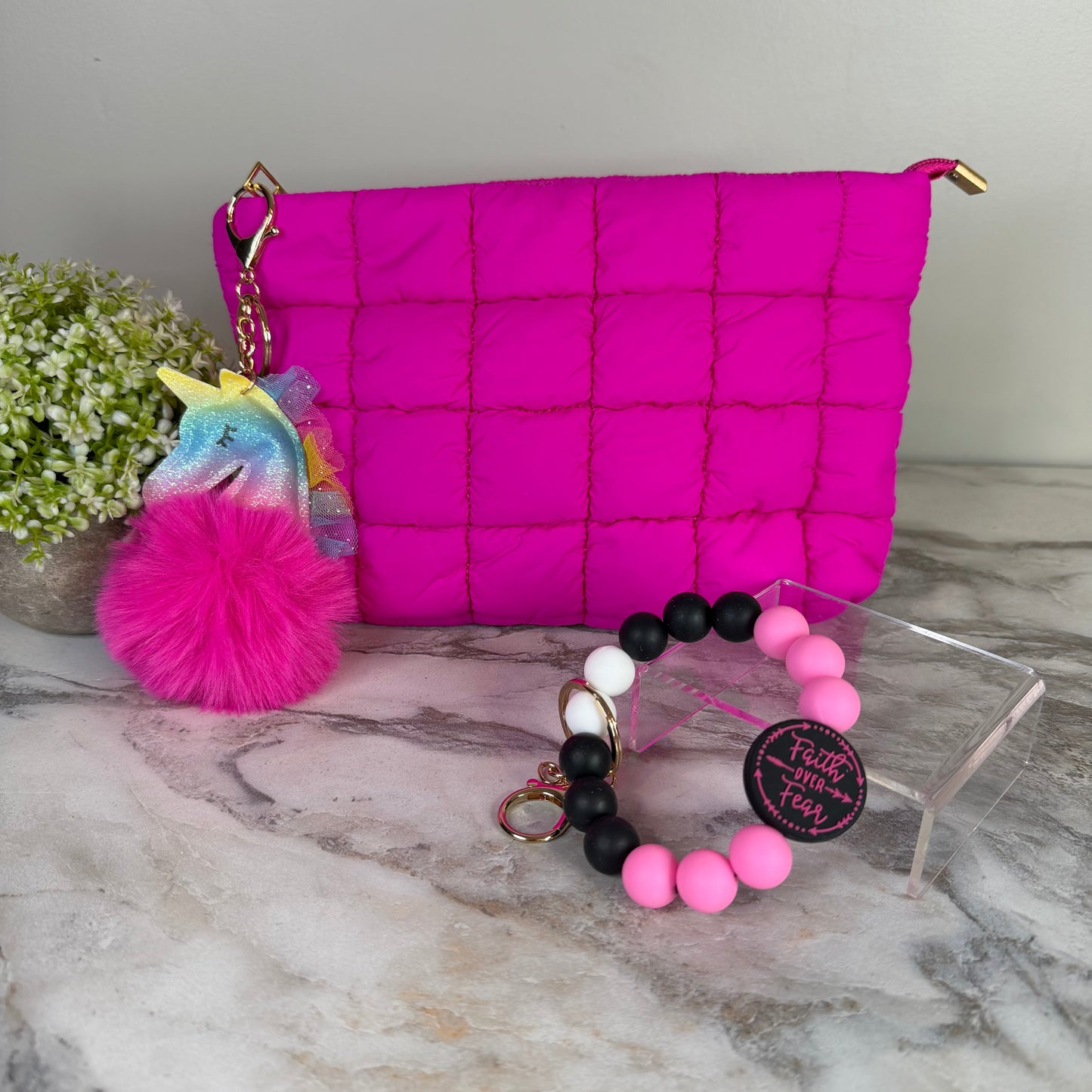 Bundled Set - Hot Pink Puffer Pouch