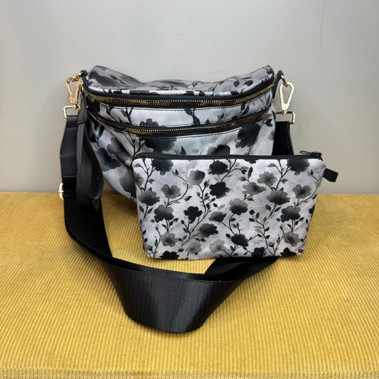 Bundled Set - Roni & Pouch - Floral Grey Black Shadow