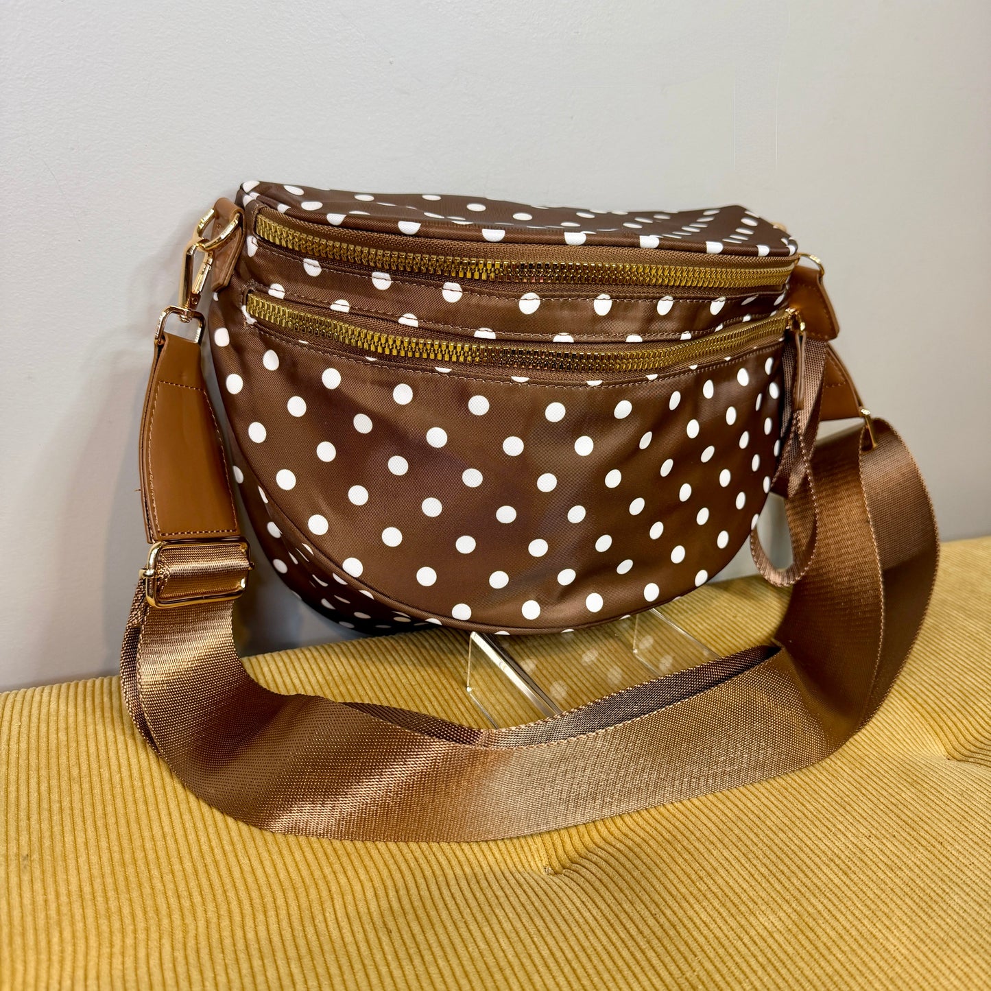 The Roni Nylon Crossbody - Chocolate Polkadot