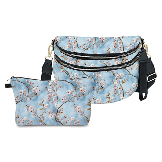 Bundled Set - Roni & Pouch - Floral Ice Blue Cherry Blossom