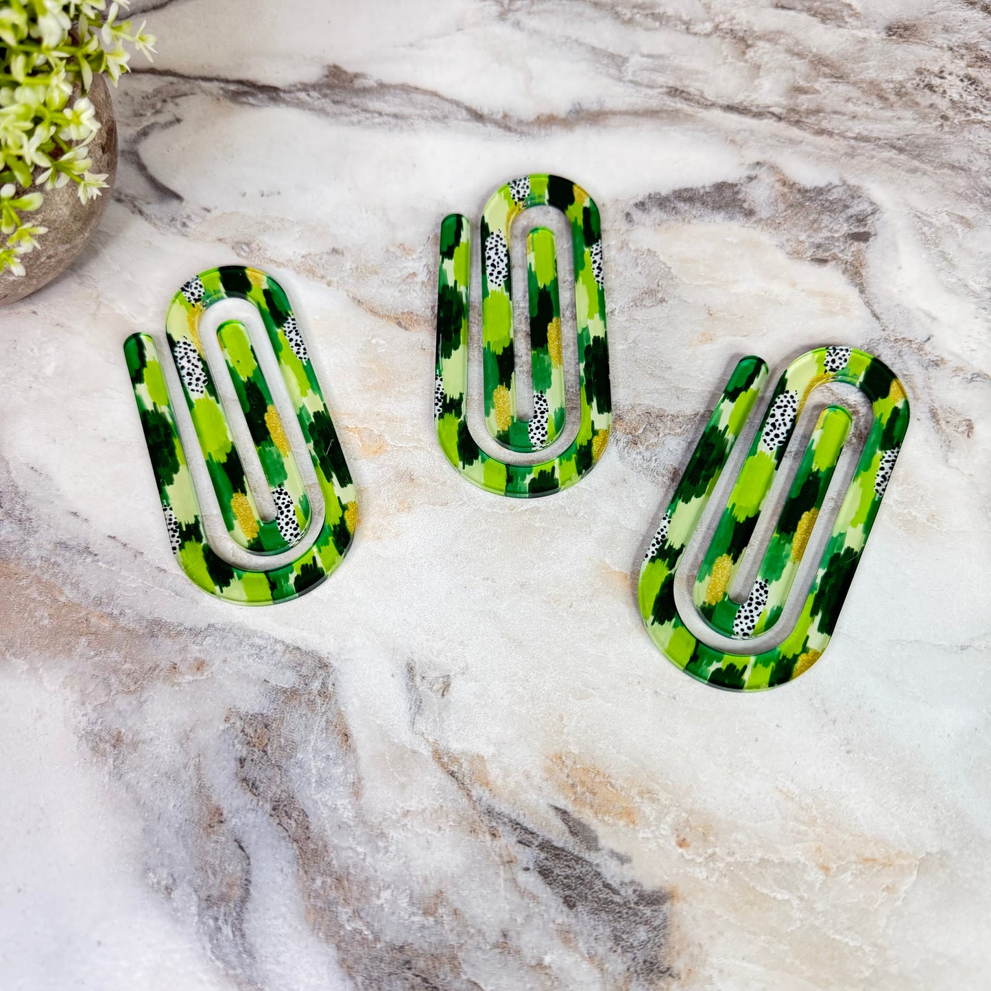 Jumbo Paperclip - Green Gold Dot Splatter