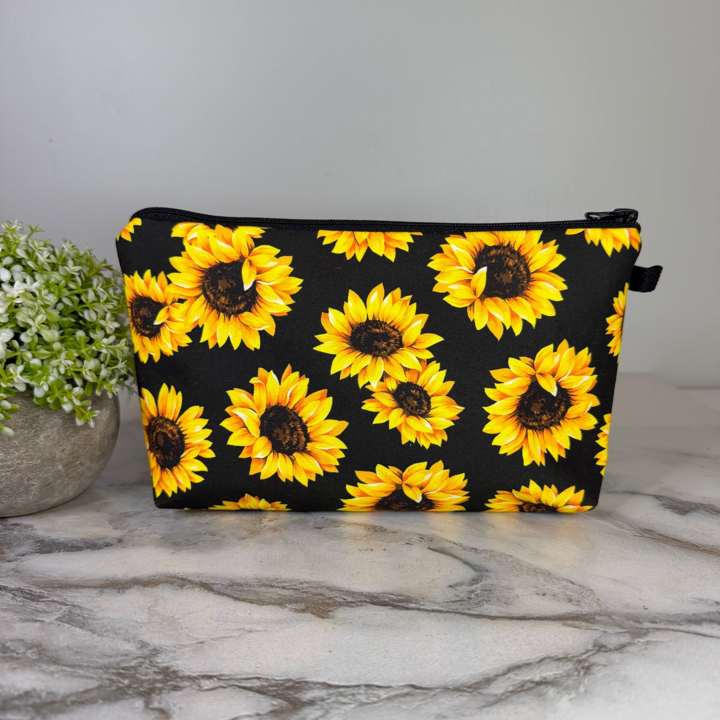 Pouch - Floral Sunflowers on Black