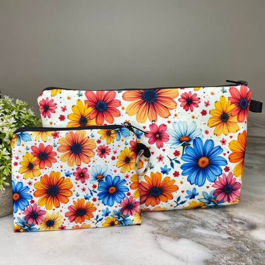 Pouch & Mini Pouch Bundled Set - Floral Orange Yellow Blue