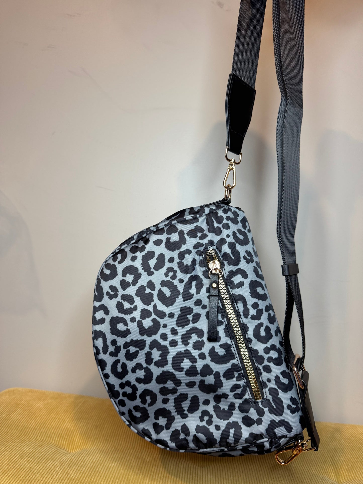 The Roni Nylon Crossbody - Animal Print Grey with Black - PREORDER