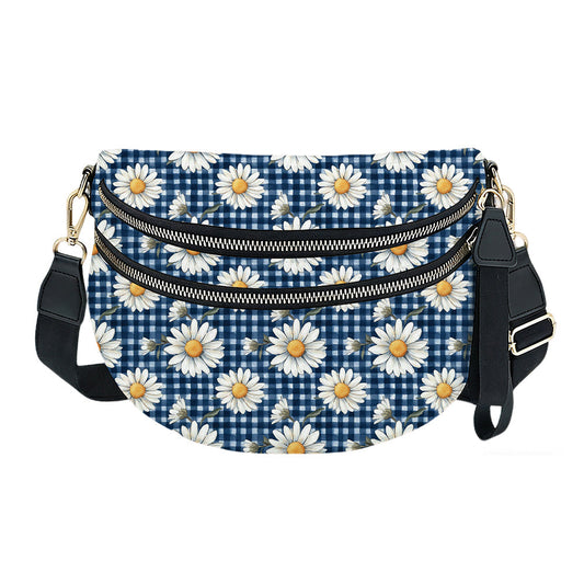The Roni Nylon Crossbody - Blue Gingham Daisy Floral