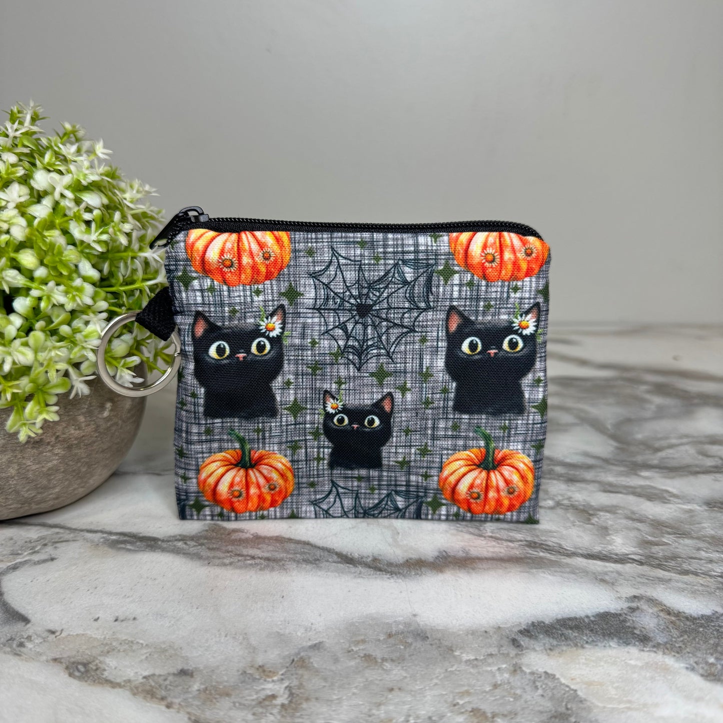 Mini Pouch - Halloween - Black Cat Daisy Pumpkin