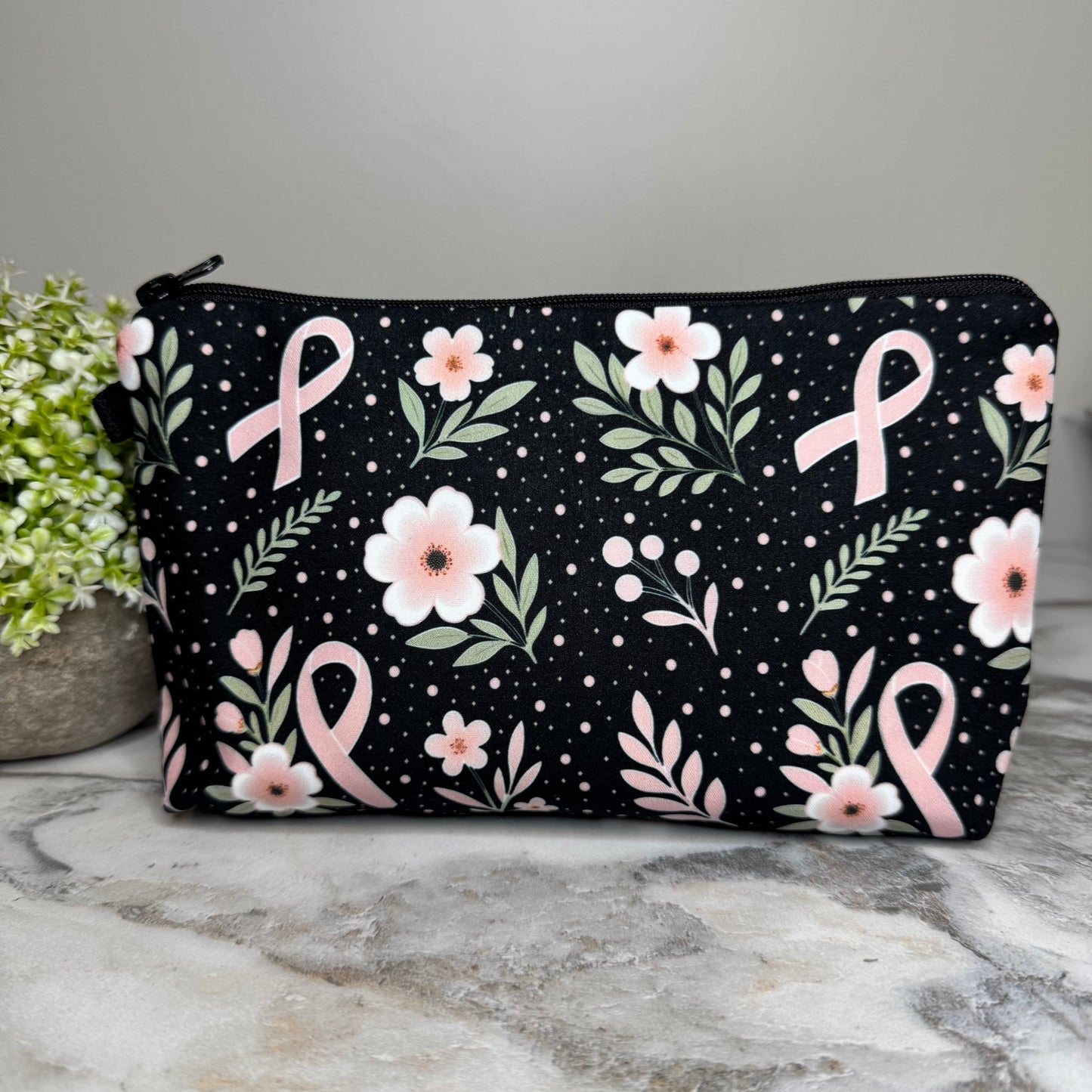 Pouch - Floral Ribbon Breast Cancer Awareness