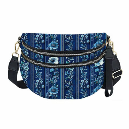 The Roni Nylon Crossbody - Blue Stripe Floral