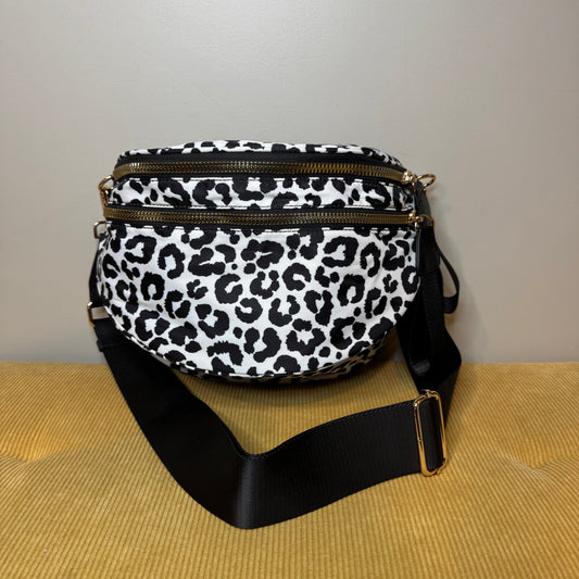The Roni Nylon Crossbody - Animal Print White with Black