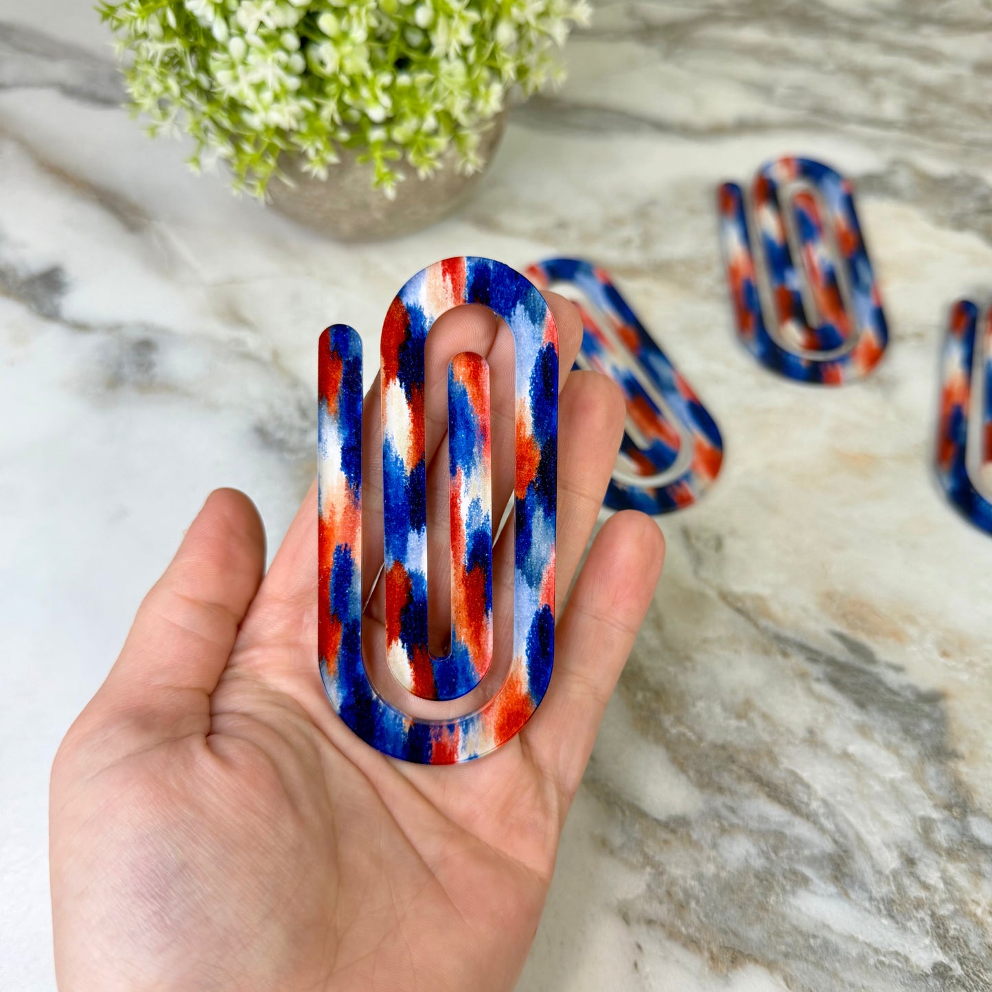 Jumbo Paperclip - Red White Blue Splatter