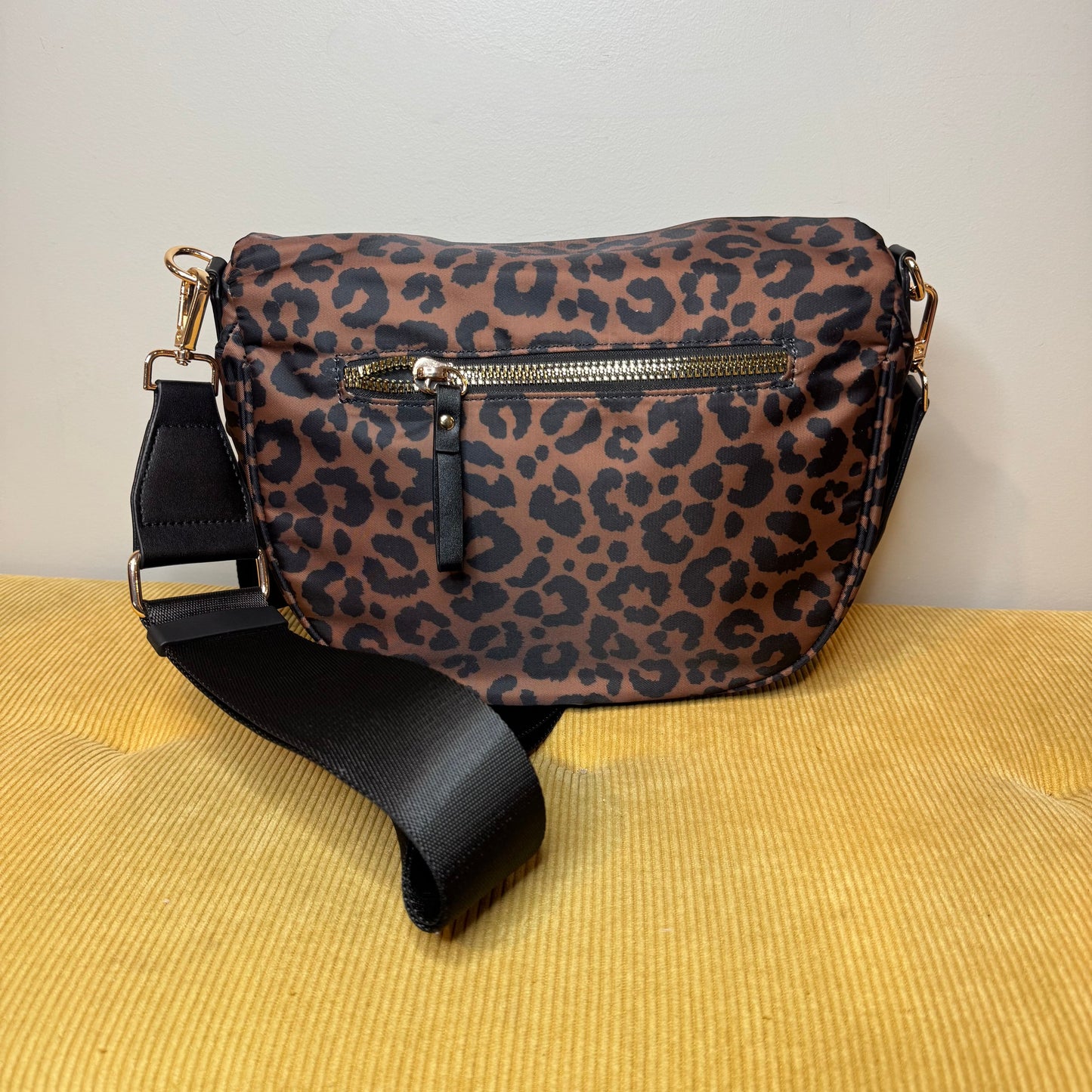 The Roni Nylon Crossbody - Animal Print Black & Caramel - PREORDER