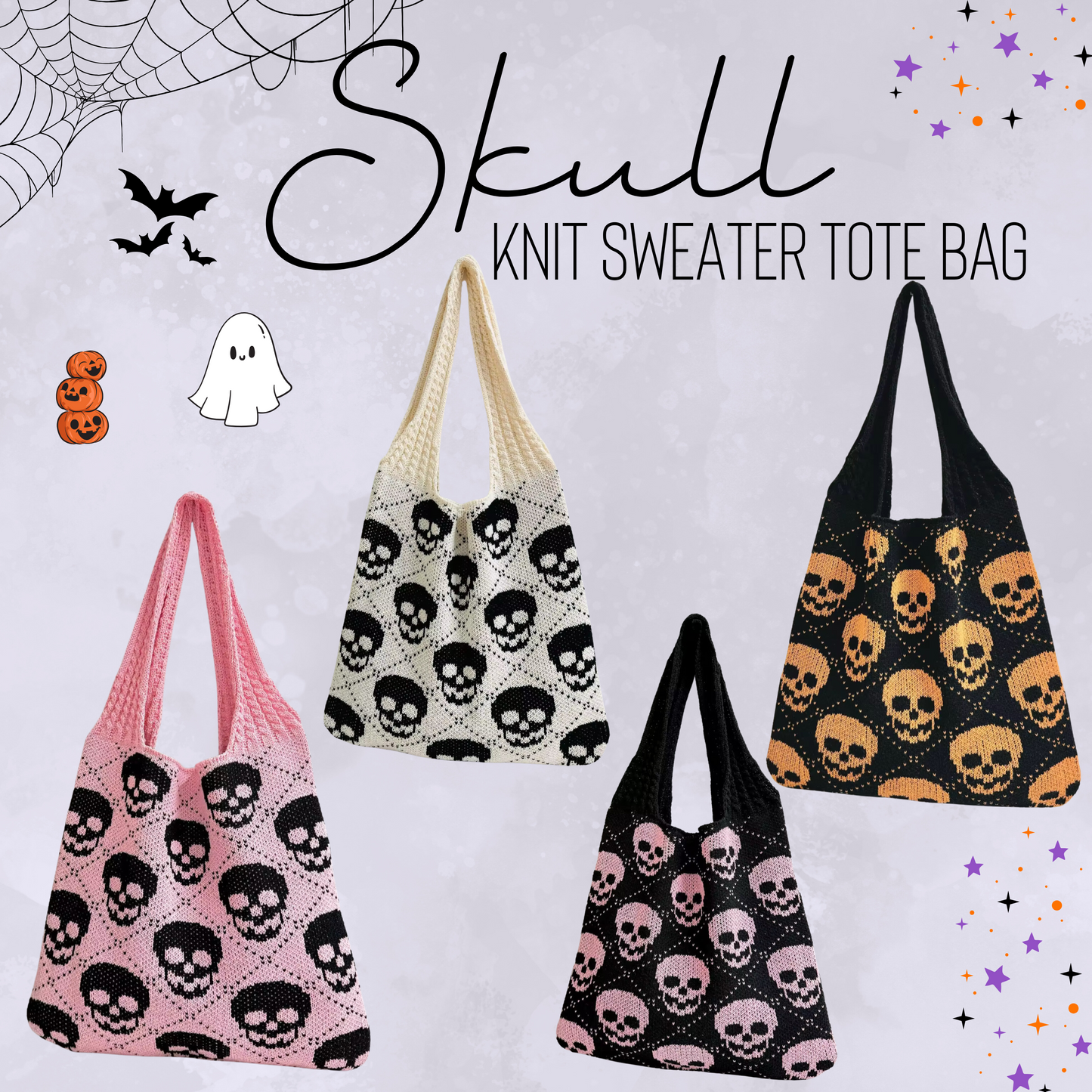 Tote Bag - Knit Sweater - Halloween Skull